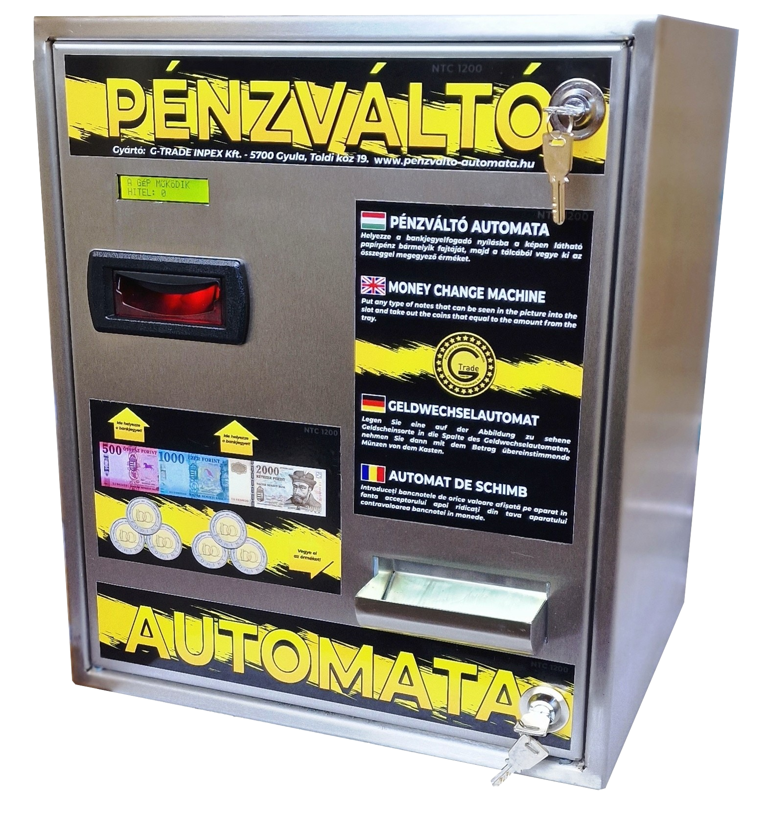 NTC-1200 falra szerelhető pénzváltó automata rozsdamentes kivitelben