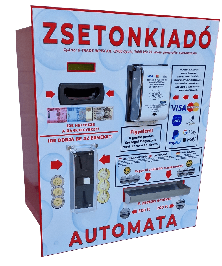 NTC-ZS6000 zsetonkiadó automata bankkártya terminállal és érmevizsgálóval kiegészítve